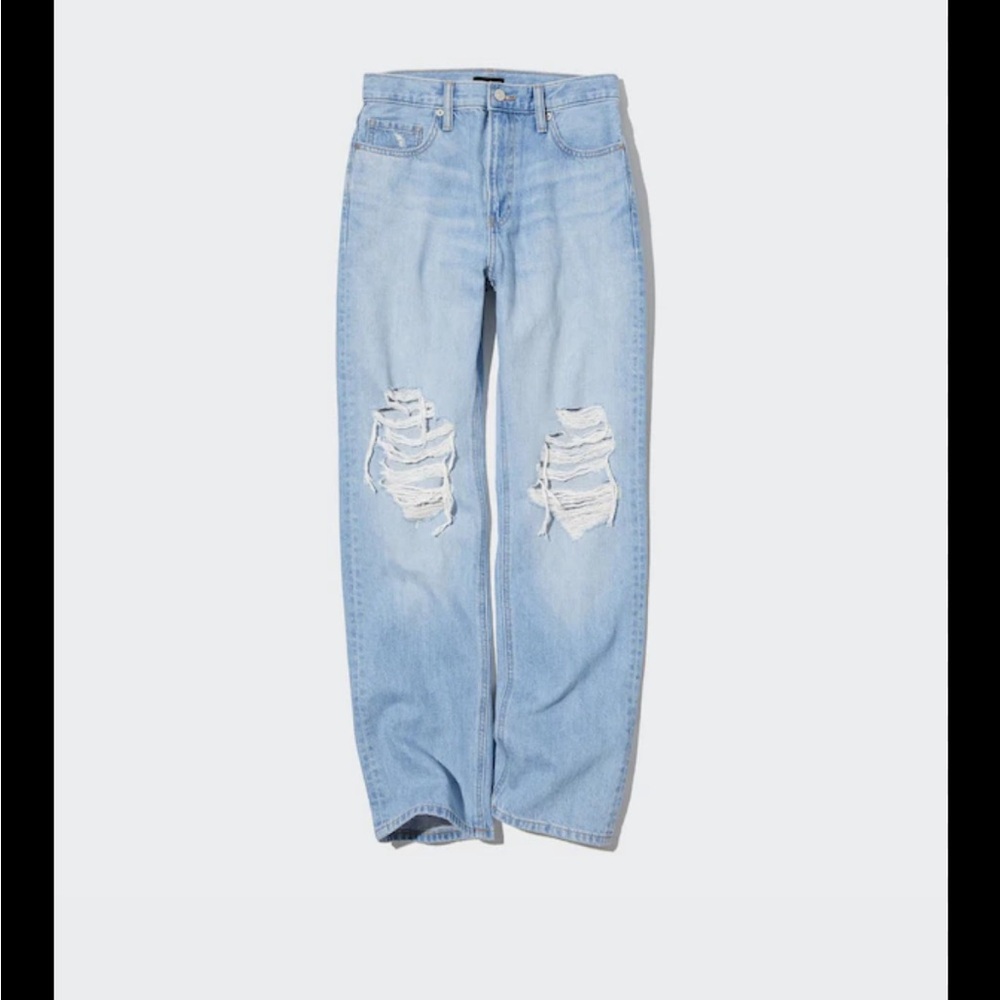 Uniqlo Distressed Straight High-Rise Jeans light wash size 29 wide leg